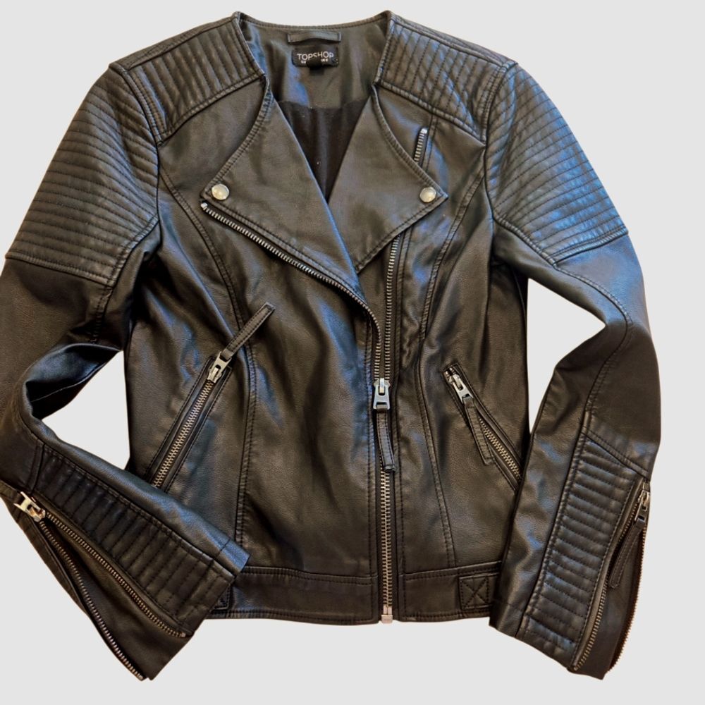 Topshop Faux Leather Moto Women's Jacket Biker Rocker 4